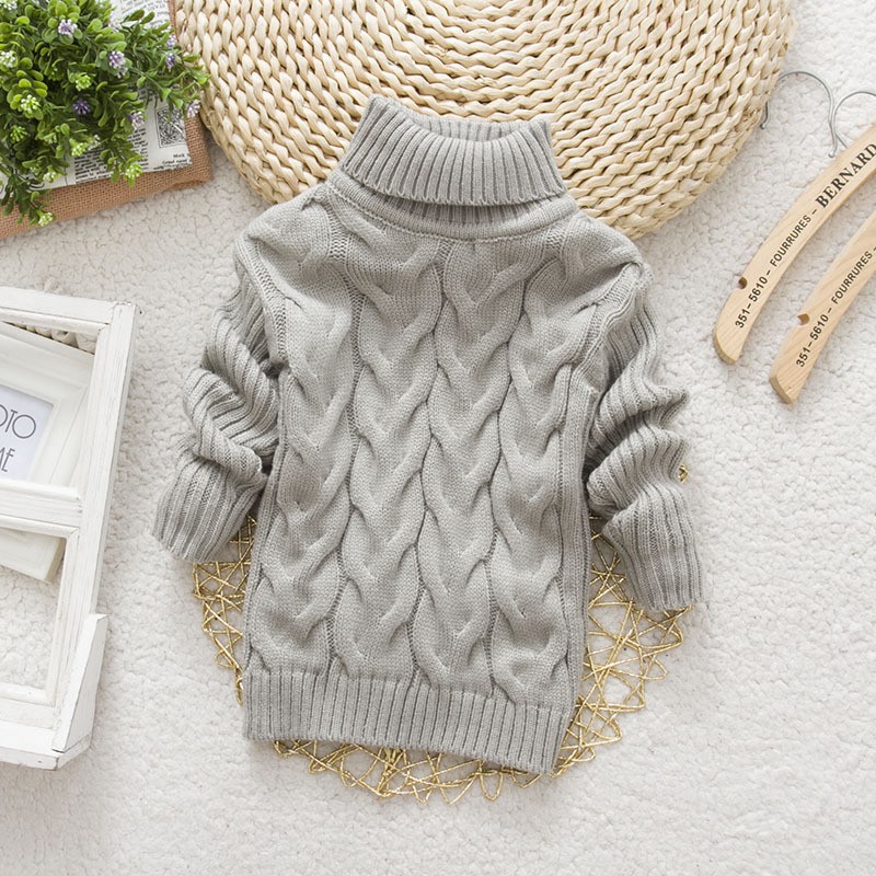 Áo sweater dệt kim cổ cao màu trơn thời trang mùa đông cho bé trai và gái