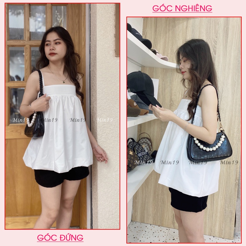 Sét Đồ Nữ MIN19 Sét Đồ Nữ Sang Chảnh Gồm Áo 2 Dây Bánh Bèo Tiểu Thư Form Rộng Phối Quần Short Ngắn Ống Rộng Lưng Cao