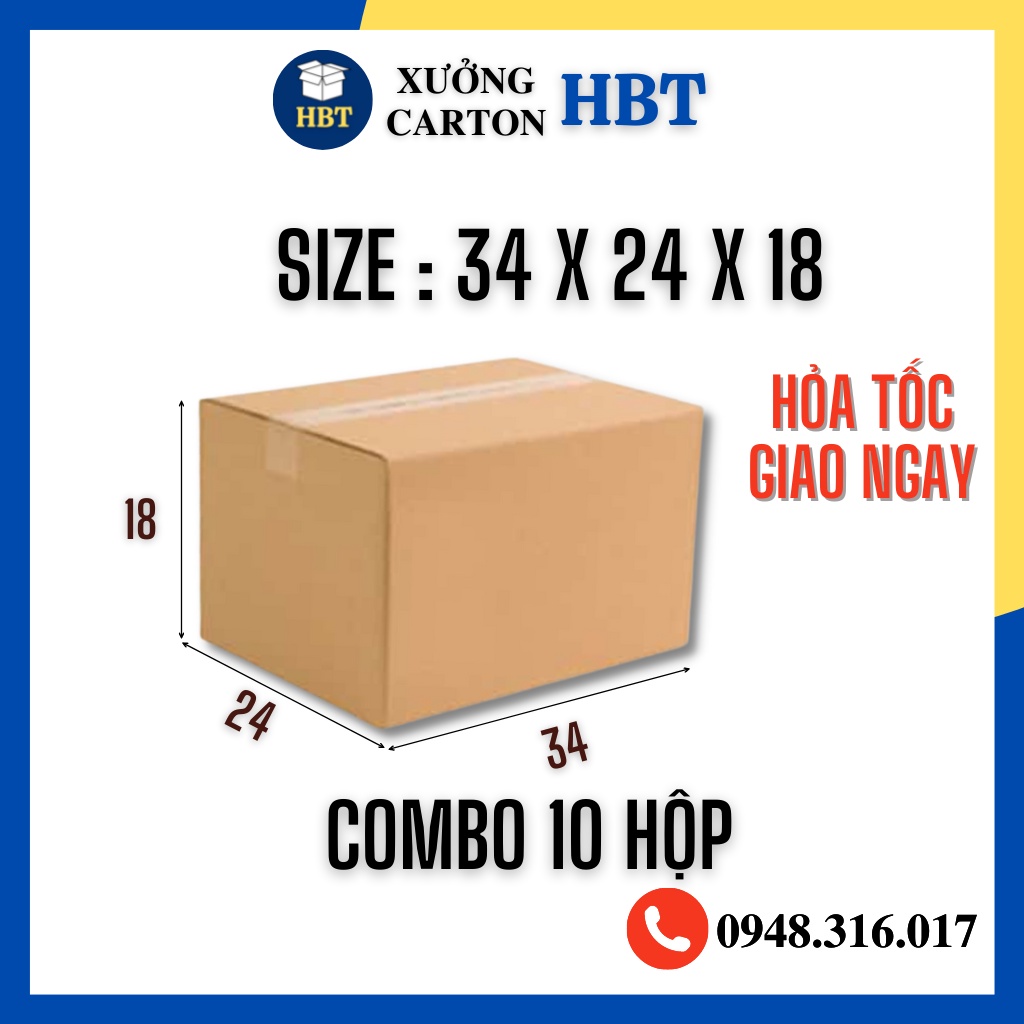 34x24x18 - 10 hộp carton đóng hàng giá rẻ