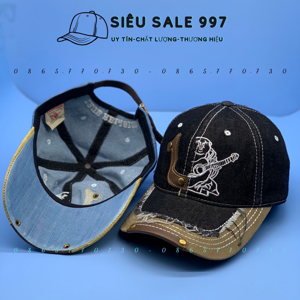 NÓN ÔNG ĐỊA JEAN PHỐI DA, MŨ LƯỠI THÊU ÔNG ĐỊA THÊU PHỐI DA CỰC CHẤT