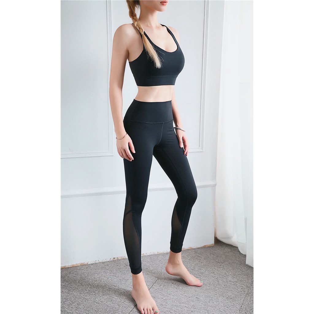 Quần legging thể thao lưng cao chất liệu co giãn