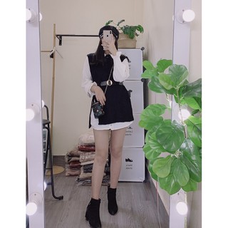 ( Ảnh thật) Set gile len + sơmi trắng kèm đai
