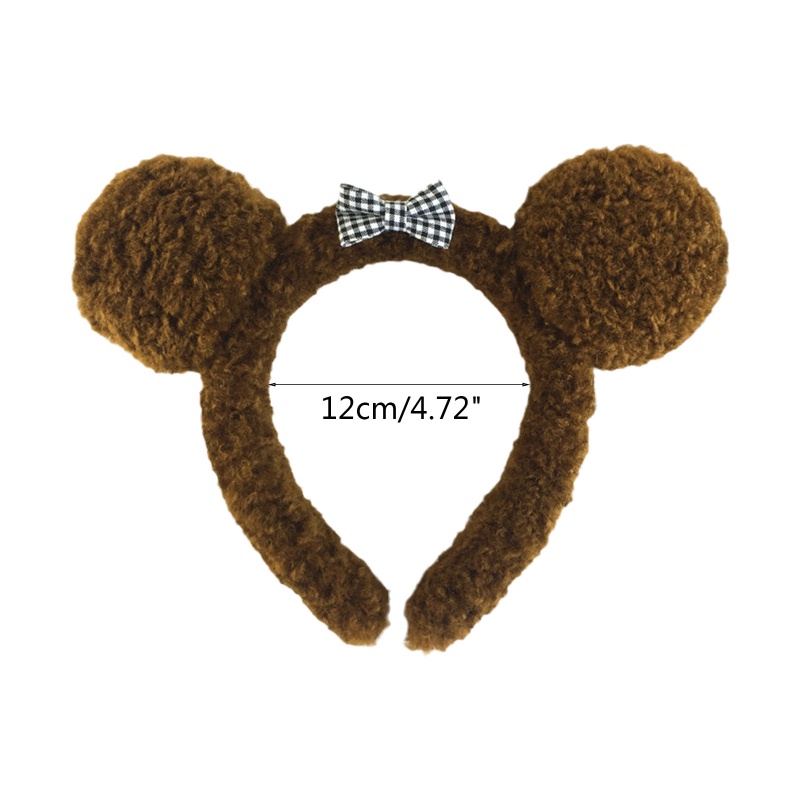 Băng Đô Cài Tóc Hình Tai Gấu Bông Họa Tiết Sọc Caro