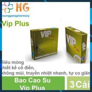 Bao cao su VIP Plus siêu mỏng/nhiều gel/49mm không bi-gai-gân, giá rẻ hơn durex/sagami/ok/olo/invisible/feel/innova 👌
