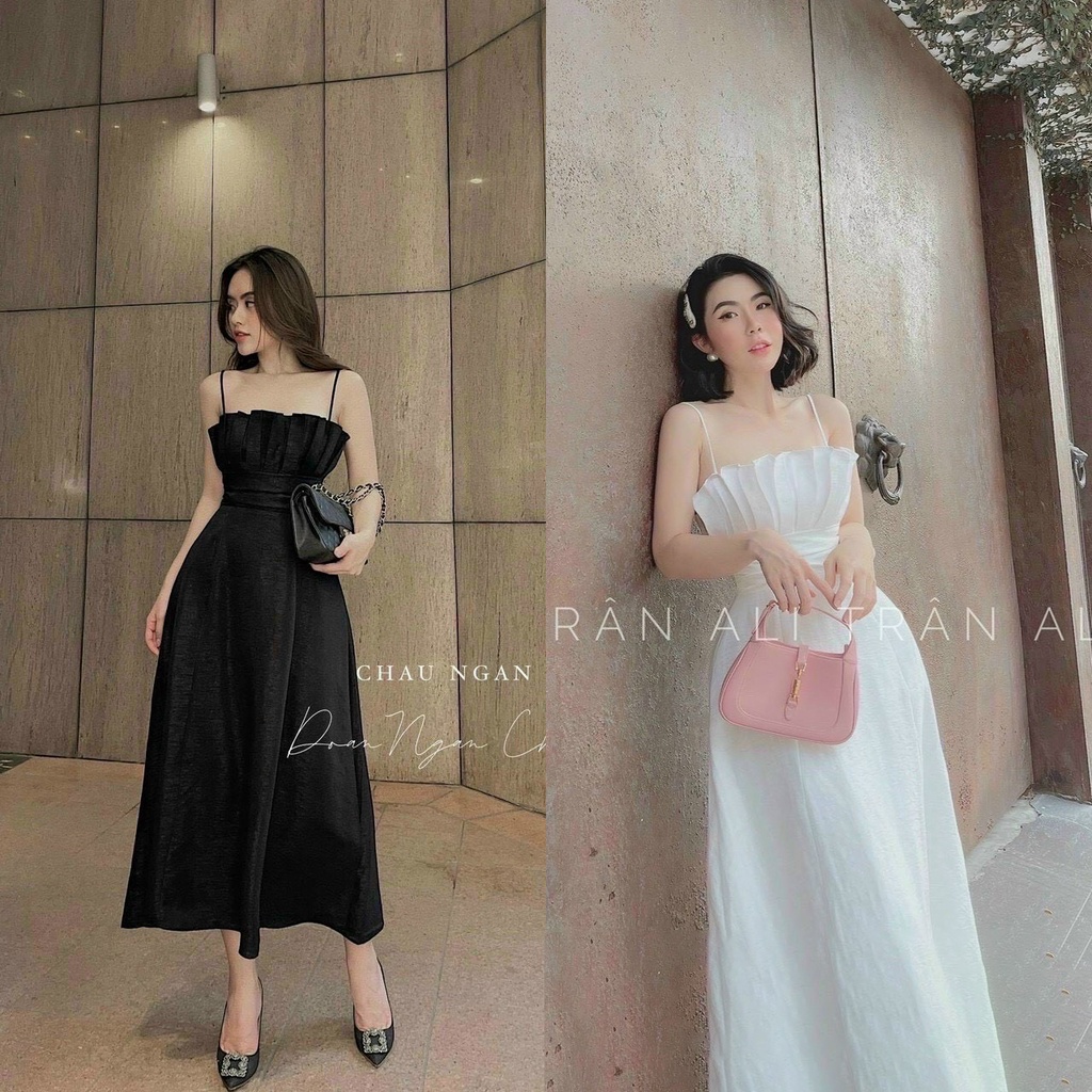 Đầm 2 dây xếp ly ngực dáng dài nhún eo ChemMix thiết kế dự tiệc siêu xinh sang chảnh cho nàng