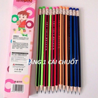 Bút chì sọc 2B 1 hộp 12 cây tặng kèm chuốt