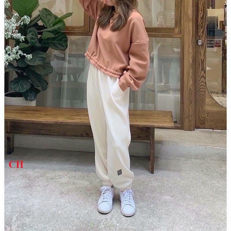 Quần Jogger Nỉ Tăm Nữ Icon Bò ⚡ Casper.Store | FREESHIP | ⚡ Jogger trơn dáng suông thụng form rộng nhiều màu