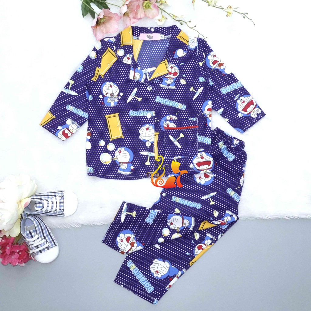 [NHẬP KIDTET hoàn 15% xu đơn 150k] Đồ Bộ Mặc Nhà &quot;Doremon - Bánh rán&quot; Pijama Kate Thái Quần Dài - Cho Bé 8-38kg.