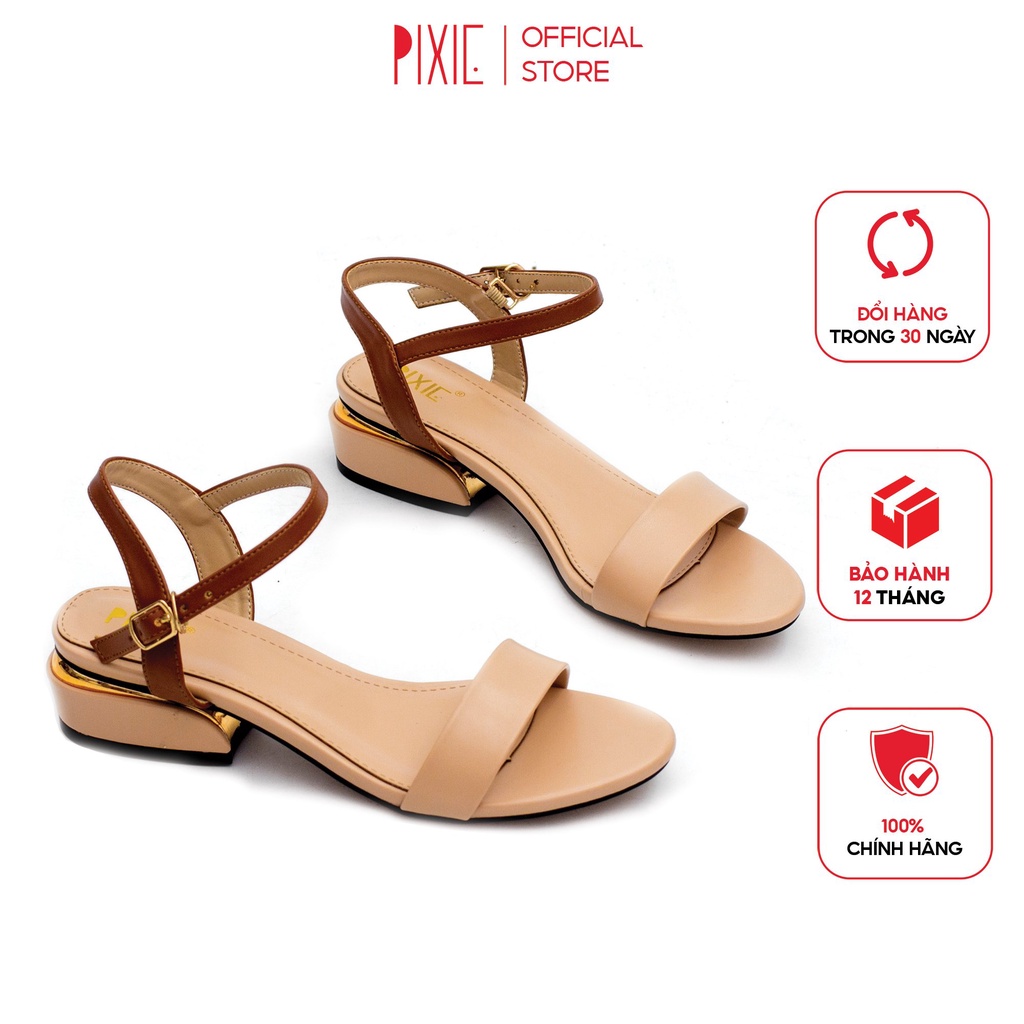 Giày Sandal 3cm Quai Mảnh Đế Vuông Viền Kim Loại Pixie X429