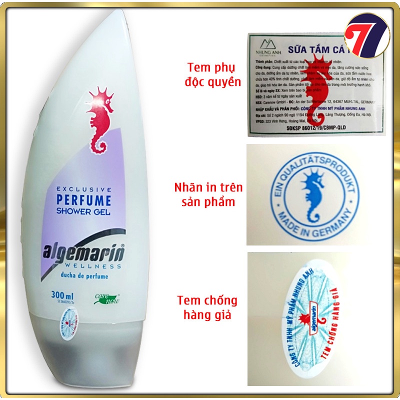 Sữa Tắm Cá Ngựa Algemarin Perfume 300ml. Tối Ưu cho làn da trong môi trường hanh khô - Đức Chính Hãng