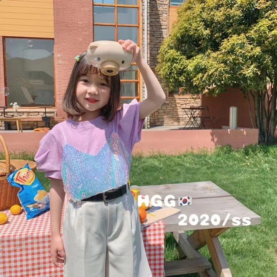 Áo Thun Cotton Giả Hai Lớp Tay Phồng Dáng Rộng Thoải Mái Thời Trang Mùa Hè Phong Cách Hàn Quốc Cho Bé Gái 5