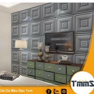[60 x 60cm x 1cm] Xốp Dán Tường 3D Giả Da Màu Bạc