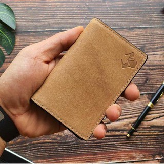 Ví minimalism da bò thật - nâu nhạt vd110