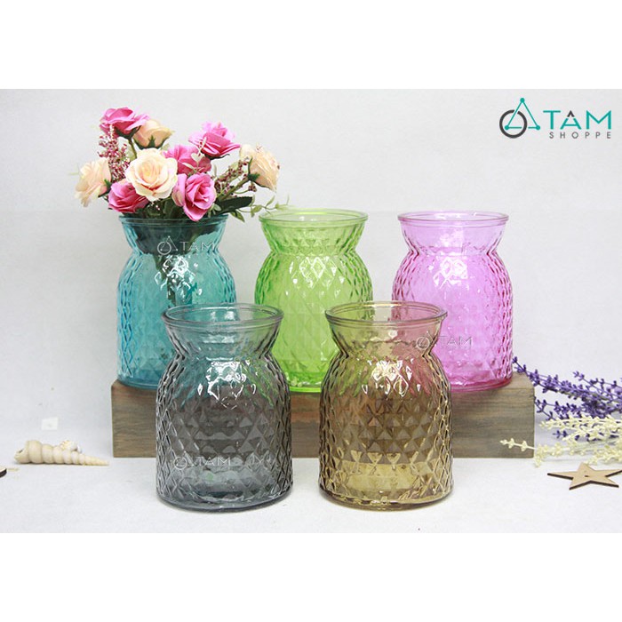 Lọ hoa thủy tinh trám thoi thắt eo 18cm