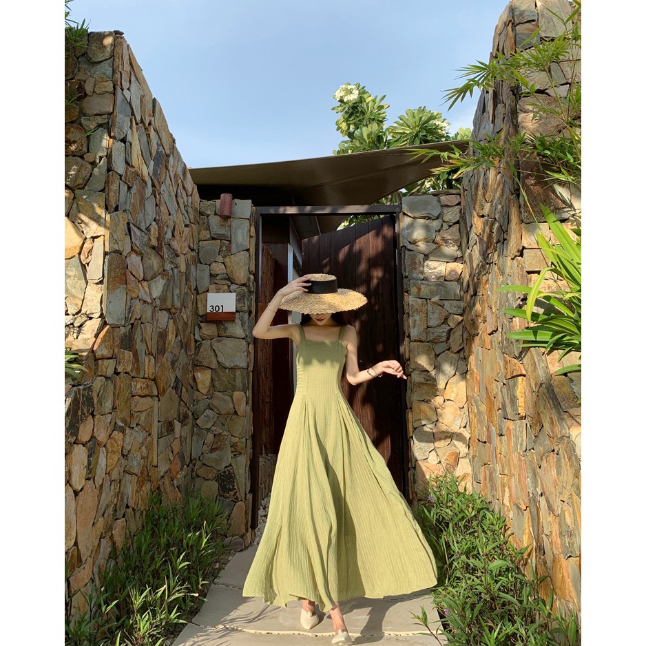 VÁY MAXI VOAN XANH BUỘC LƯNG