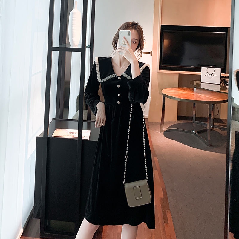 Váy babydoll Đầm Nhung Cổ Búp Bê Phong Cách Hepburn Thời Trang Mới 2022 Cho Nữ
