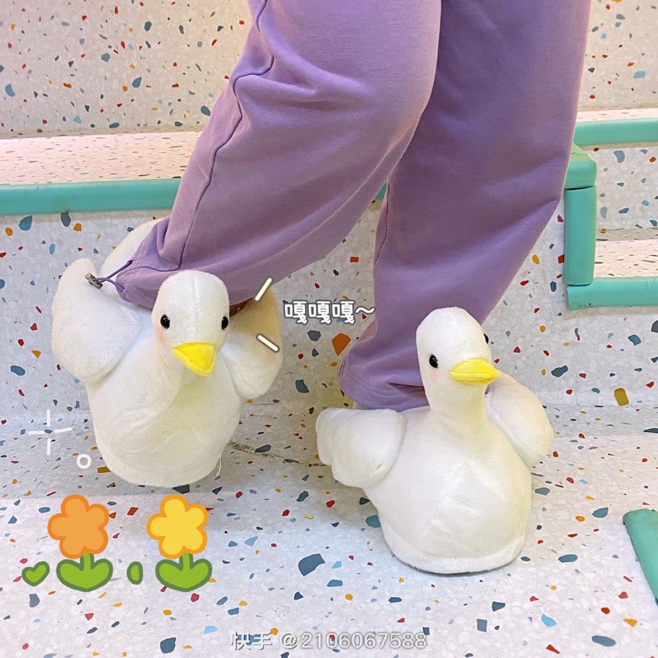 Dép Cotton Phối Lông Xù Dày Dặn Ấm Áp Hình Chú Vịt Con Đáng Yêu