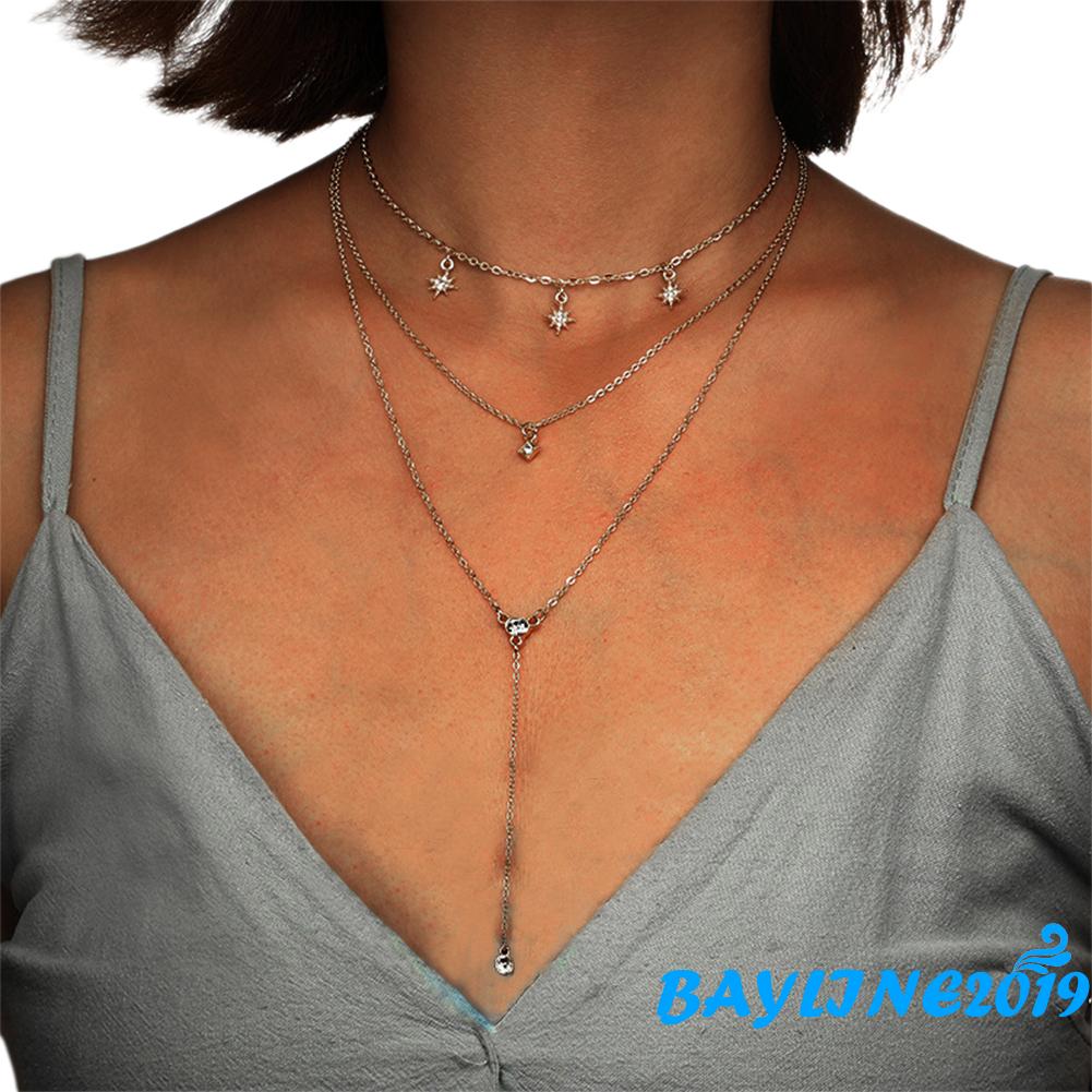 Dây Chuyền Thiết Kế Nhiều Tầng Mặt Hình Ngôi Sao Đính Đá Lấp Lánh Cho Nữ