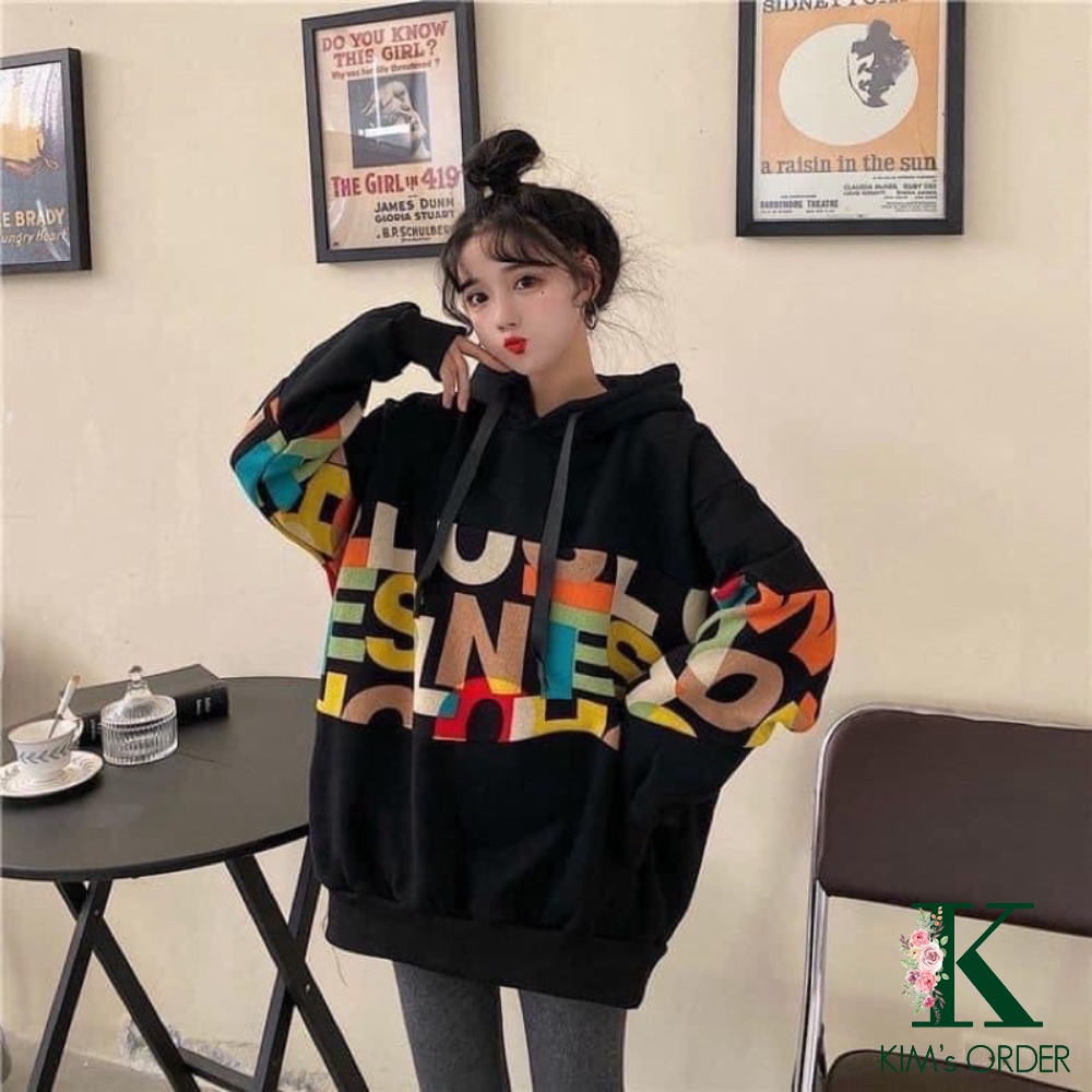 Áo Hoodie Nữ Dài Tay Màu Đen Phom Rộng Chất Nỉ Bông Dày Dặn Không Xù Có Mũ Phong Cách Hàn Quốc Thời Trang Hot Trend | BigBuy360 - bigbuy360.vn