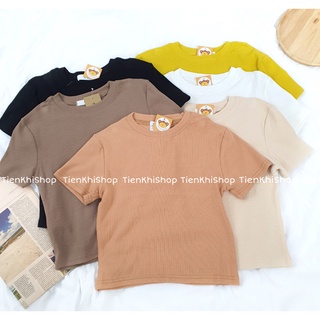 Áo croptop thun gân TIENKHISHOP hàng Quảng Châu ôm body màu trơn tay ngắn BS27