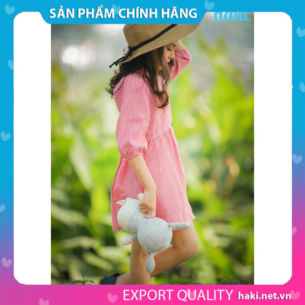 Váy bé gái kẻ tay raglan HAKI - Kẻ đỏ- HK489