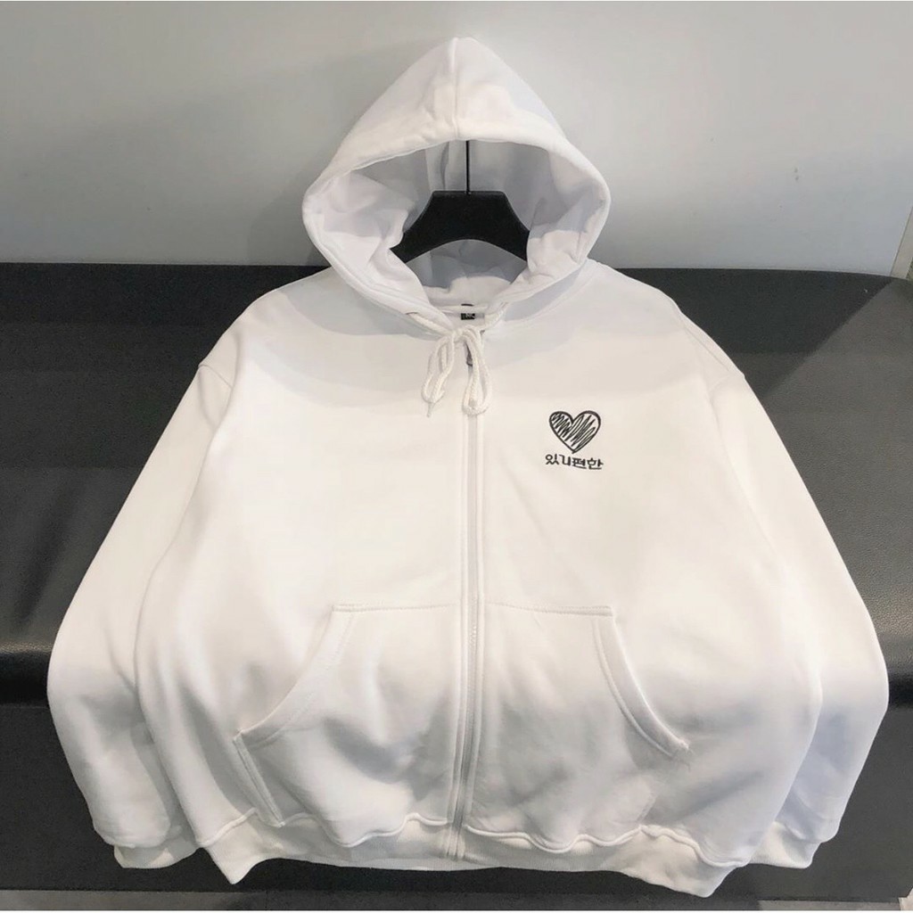 áo khoác hoodie phom rộng thêu hình trái tim chất nỉ xinh xắn