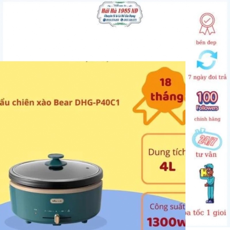 Nồi Lẩu Chiên Xào Đa Năng Chính Hãng Bear Dung Tích 4L Model DHG-P40C1-Bảo Hành 12 Tháng - HÀNG CÓ SẴN