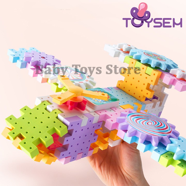 Đồ chơi xếp hình lắp ráp Toysem 83 chi tiết mô hình xoay bánh răng - Quà tặng sinh nhật, thôi nôi cho bé