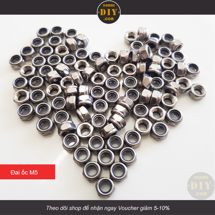Bộ 10 Đai ốc M3 M4 M5 M6 M8 chất liệu INOX - chống lỏng khi rung động