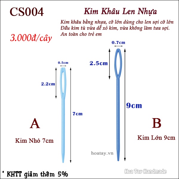 Kim May Len Nhựa Đầu Tù CS004 - Hoa Tay Handmade