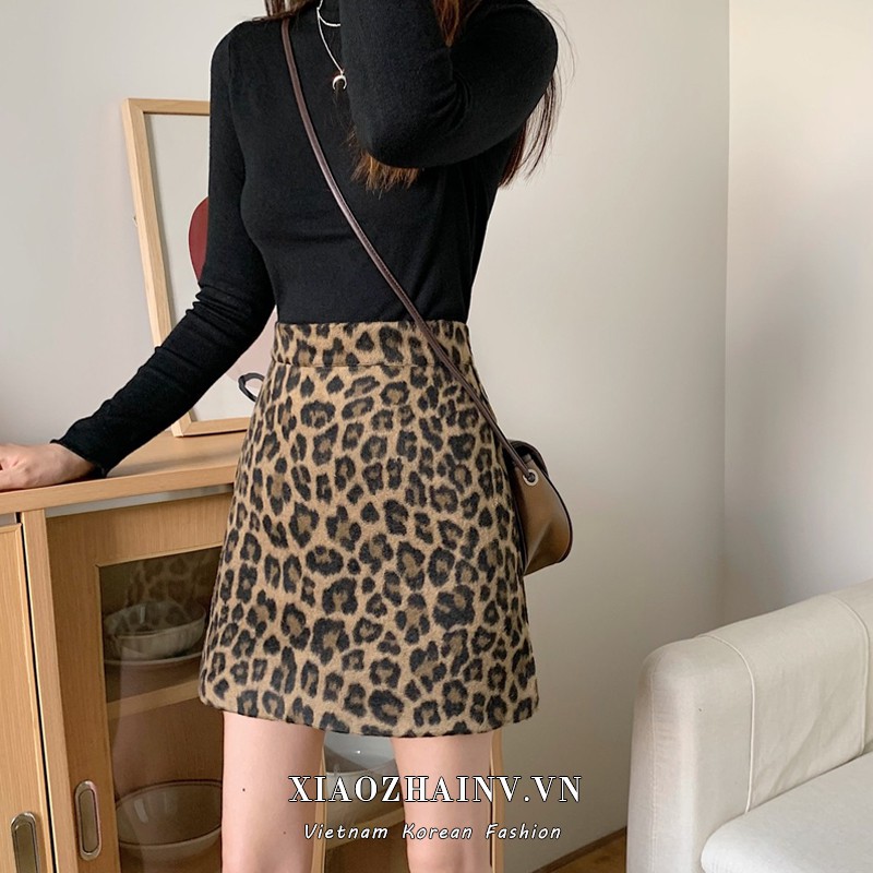 Chân Váy Xiaozhainv Chữ A Lưng Cao Họa Tiết Da Báo Phong Cách Vintage | BigBuy360 - bigbuy360.vn