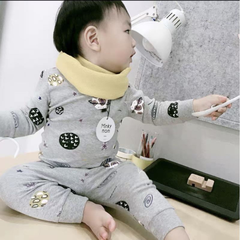 Bộ dài tay thun lạnh Minky mom nền trắng họa tiết bạch tuộc