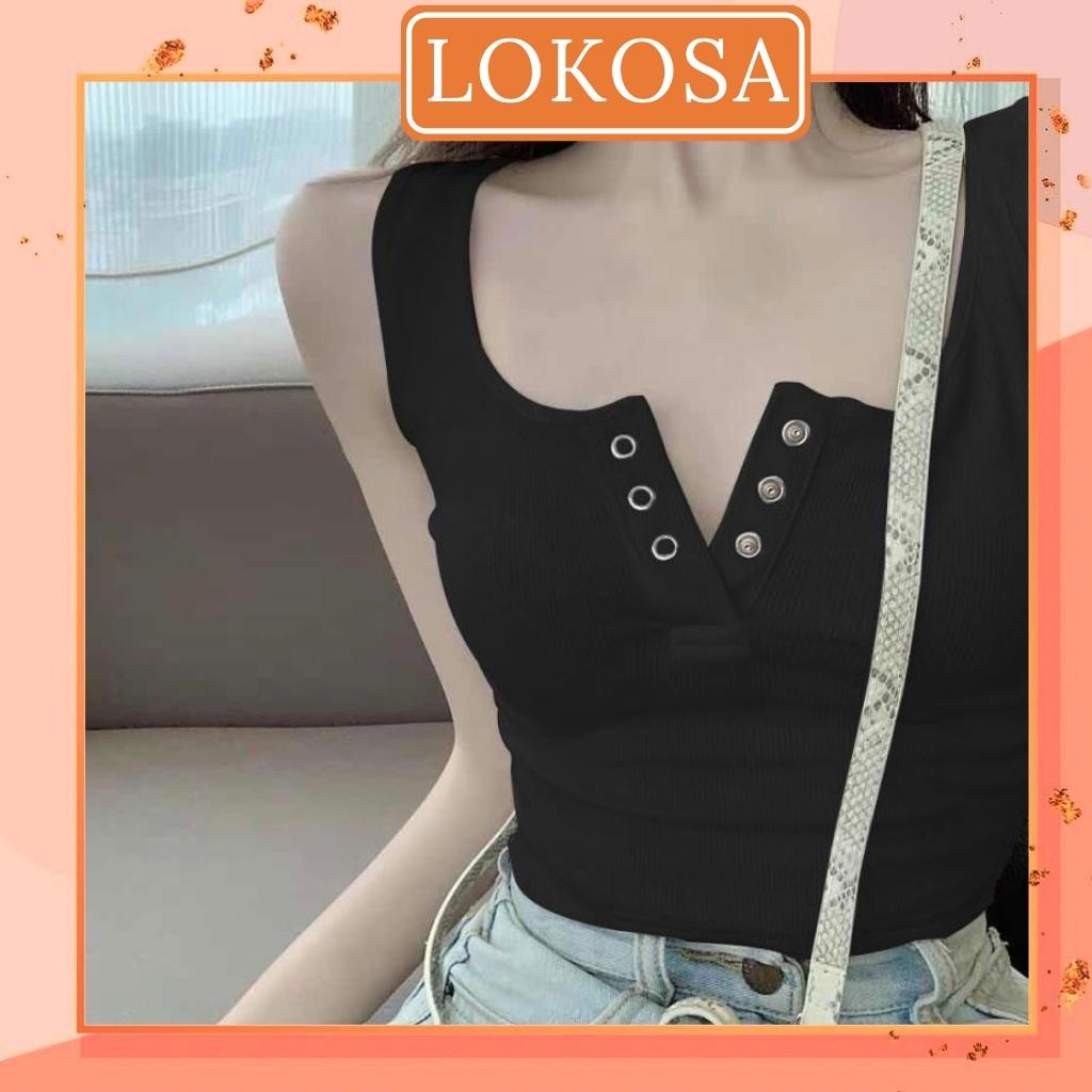 Áo Hai Dây Croptop LOKOSA Áo Crt Kiểu Ôm Body Cổ Vuông Sexy Hàn Quốc Hai Màu Trắng Đen AO034