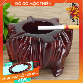 Gạt Tàn Thuốc Gỗ Nguyên Khối khắc hình Gốc Cây Xà Cừ (hàng cao cấp )