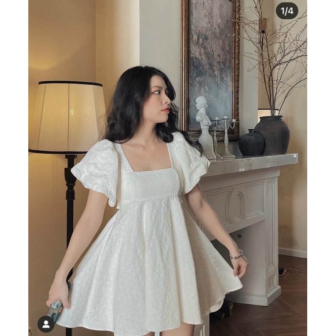 Đầm baby doll nơ lưng cổ vuông
