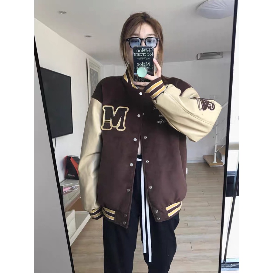 Áo Khoác Nữ, Áo Khoác Bomber Nữ Nhung Màu Nâu Tây/ Ulzzang