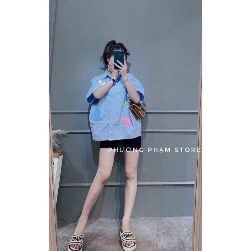 Áo sơ mi form rộng dấu quần