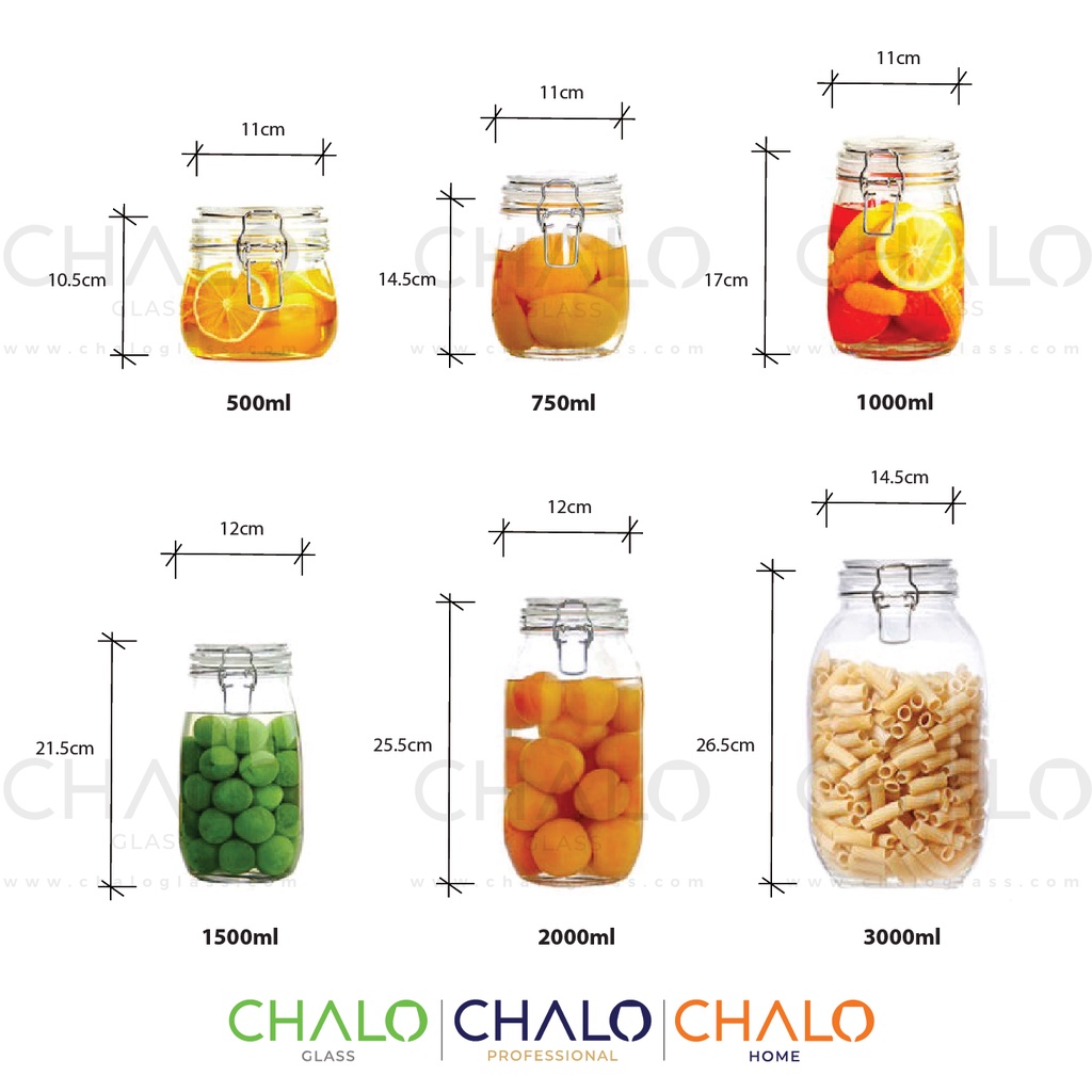 Hũ thủy tinh nắp cài kim loại dáng tròn 500ml ~ 4800ml | HTQ02