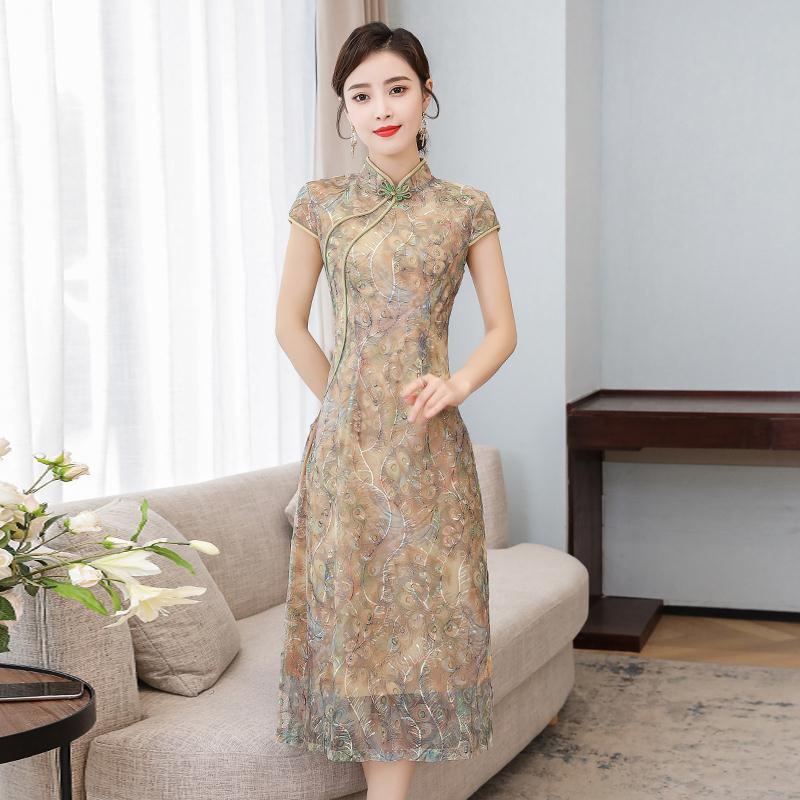 Đầm Sườn Xám Cách Tân Dáng Dài In Họa Tiết Thời Trang Mùa Hè Mới Cho Nữ