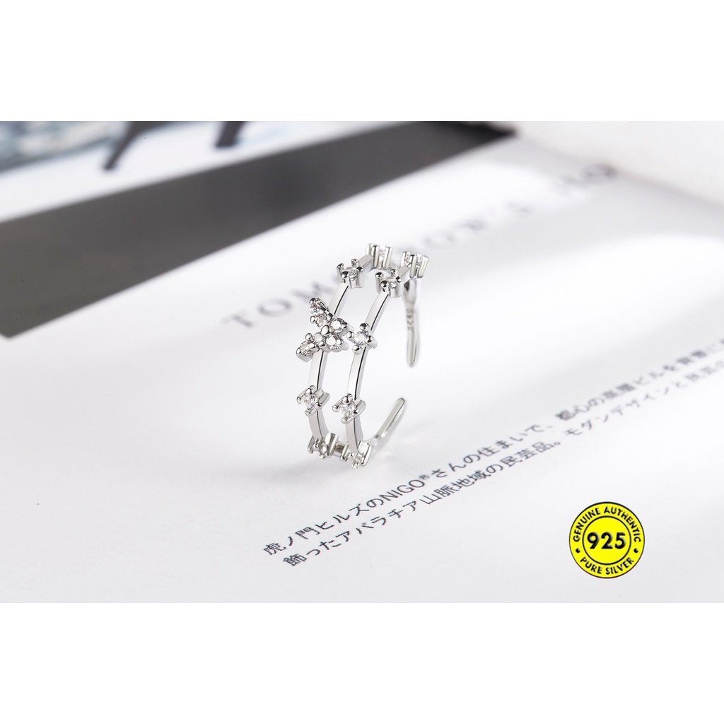 Nhẫn Hai Lớp S925 AAA Đính Đá Zircon Hình Bươm Bướm Có Thể Điều Chỉnh Lên Màu Nhanh