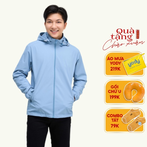 Áo khoác gió nam YODY có mũ chất liệu nhẹ nhàng chống thấm nước chống bám bụi chắn gió tốt AKM4029