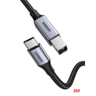 Ugreen 80808 3M màu xám đầu nhôm cáp USB type C ra usb B máy in dây dù US370