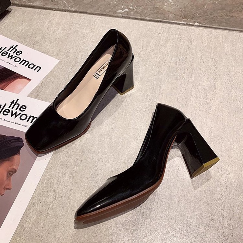 Giày da IELGY cao gót mũi vuông đế dày thời trang Hàn Quốc cho nữ