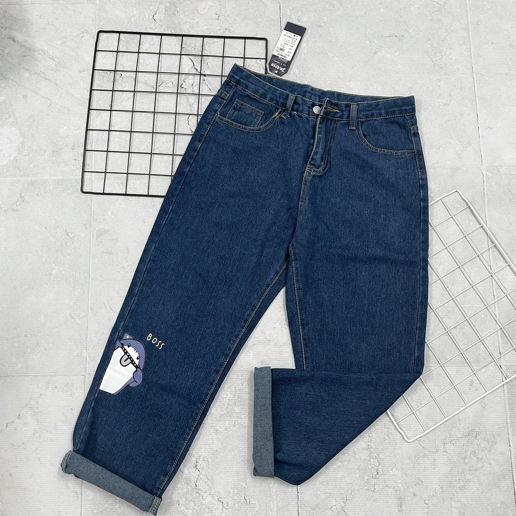 Quần Jean Nam Nữ In Cá Mập Cắn Cáp Cá Tính Baggy Chất Bò Ống Suông Rộng QJ03 | BigBuy360 - bigbuy360.vn
