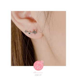 Khuyên tai Bạc ngôi sao đen bóng đêm đính đá - E12037