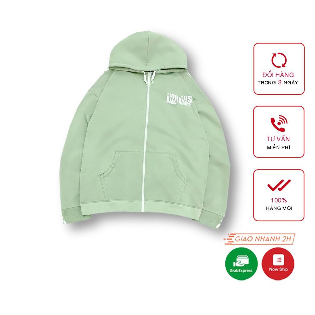 Áo khoác Hoodie Unisex nam nữ form rộng có dây kéo, nón 2 lớp chui đầu chữ NORMOS phong cách Ulzzang