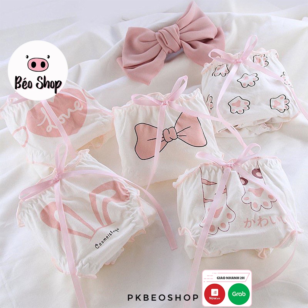 Quần lót cotton nữ dễ thương Béo shop , quần chip in hình chân mèo thỏ đáng yêu