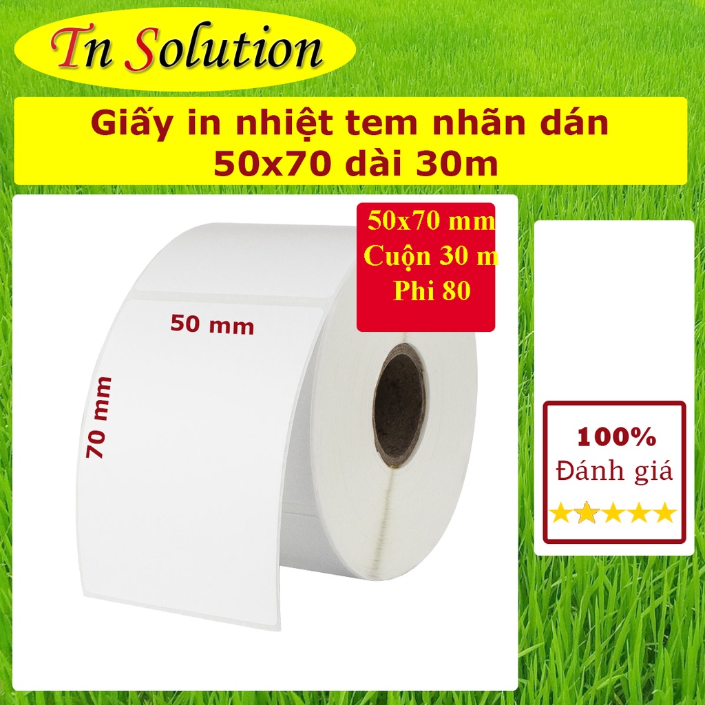 Giấy decal nhiệt in tem nhãn kích thước 50x70 mm cuộn dài 30 m