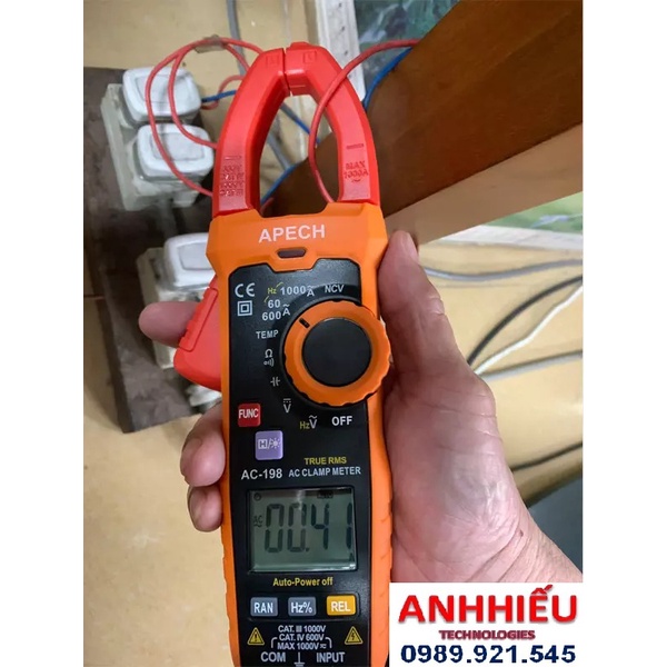 APECH AC-198 ampe kìm APECH AC 198  ac/dc 1000V, dòng 1000A, Ohm, tụ điện, tần số, nhiệt độ, Auto range