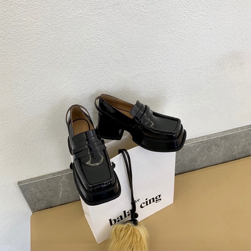 Giày loafer B58 đế cao 4cm phong cách retro Nhật Bả